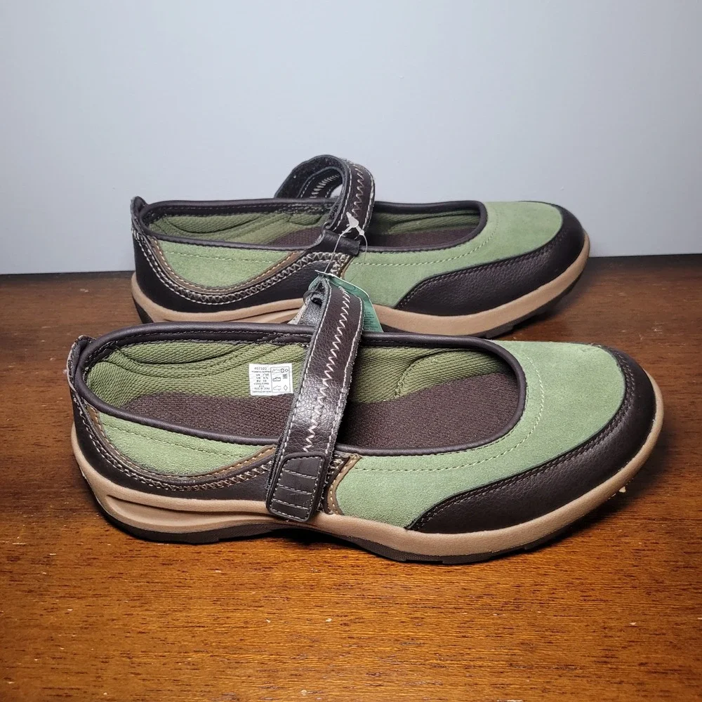 Lands End Mary‎ Jane Green Suede Womens 7.5 Strap 407322